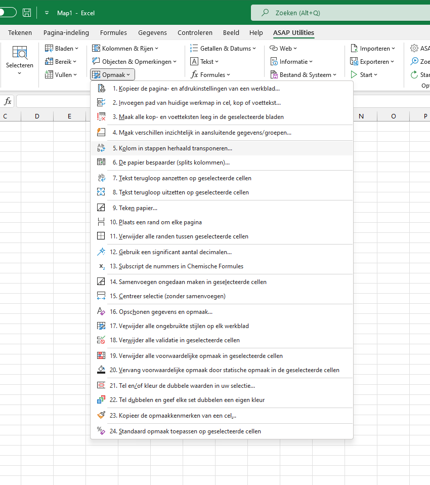 Opmaak  ›  5 Kolom in stappen herhaald transponeren...