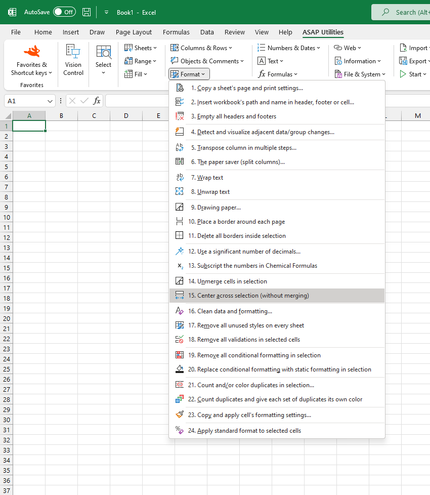 Format  ›  15 Center across selection (without merging)