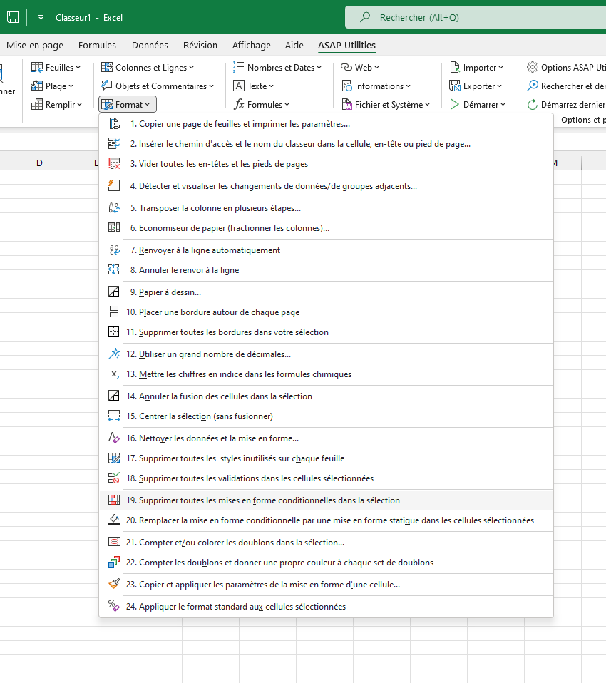 Mise en forme  ›  19 Supprimer toutes les mises en forme conditionnelles dans la sélection