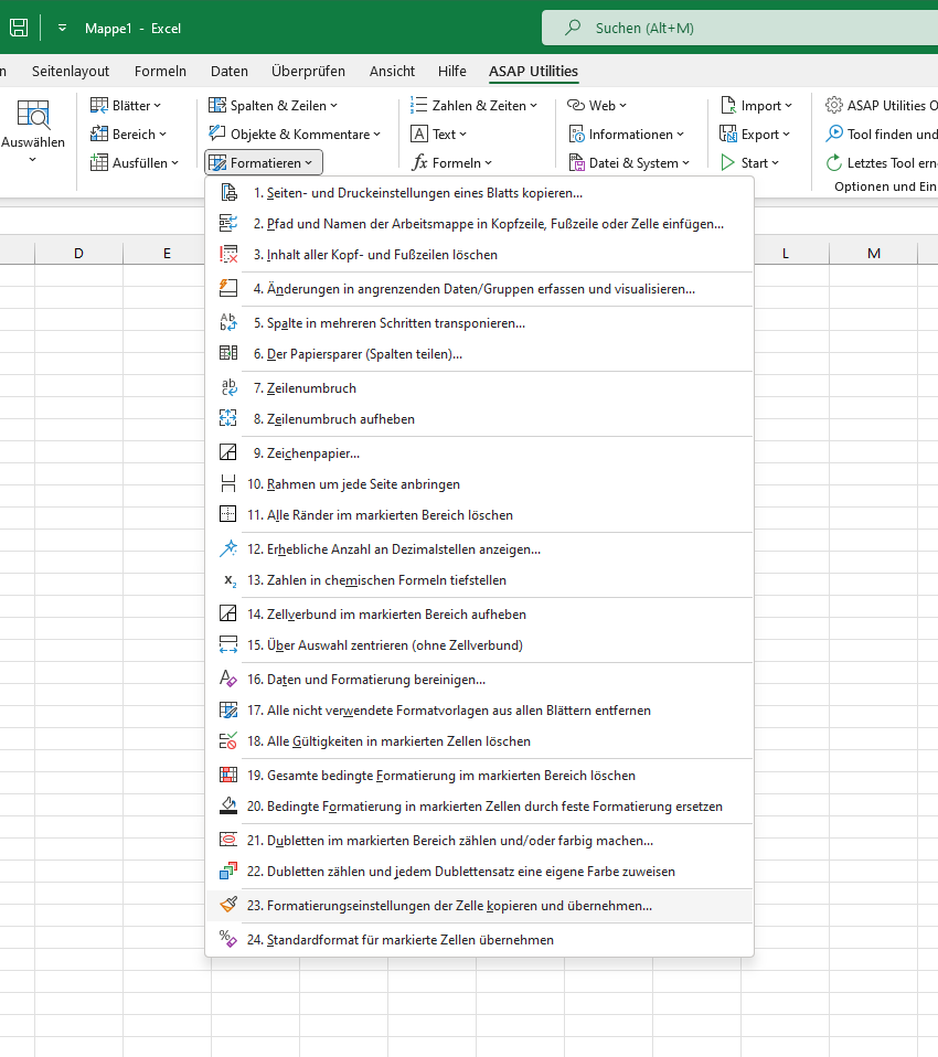 Formatierung  ›  23 Formatierungseinstellungen der Zelle kopieren und übernehmen...