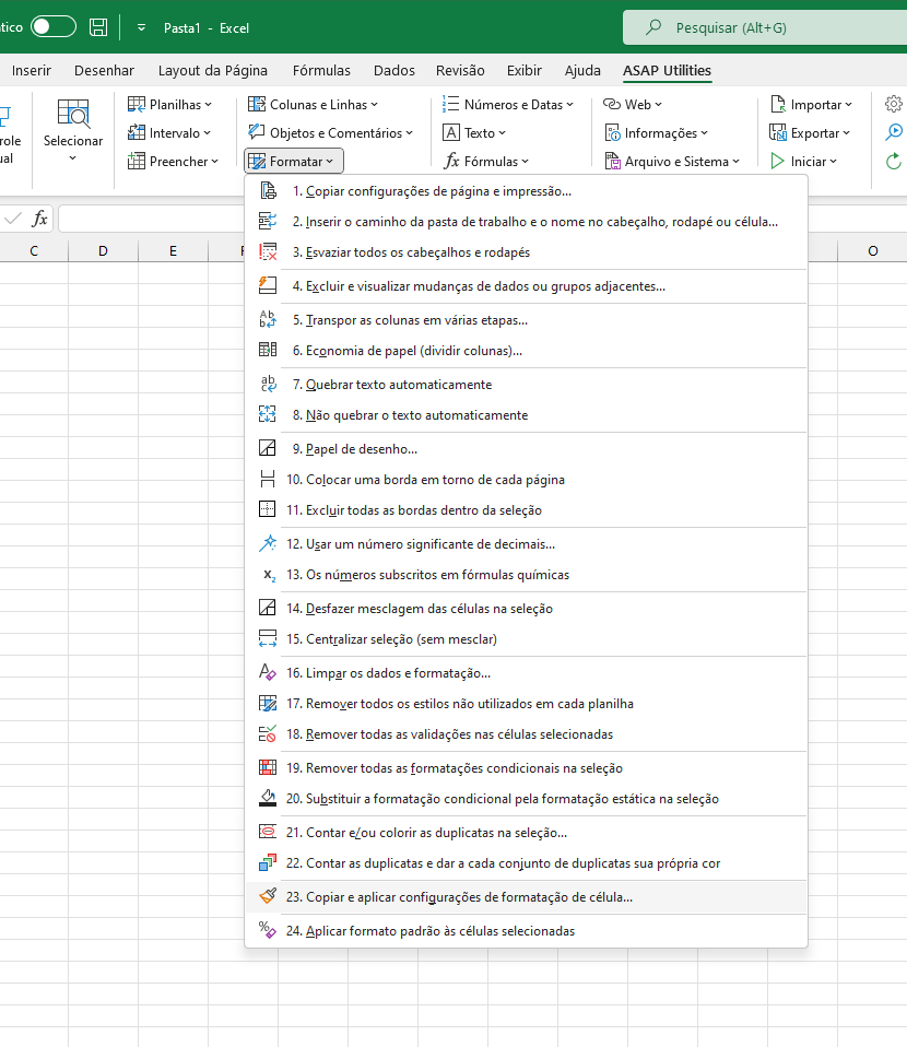 Formatação  ›  23 Copiar e aplicar configurações de formatação de célula...