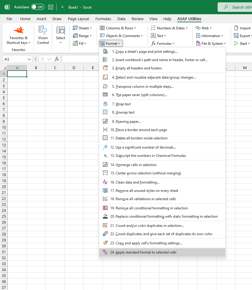 Format  ›  24 Apply standard format to selected cells