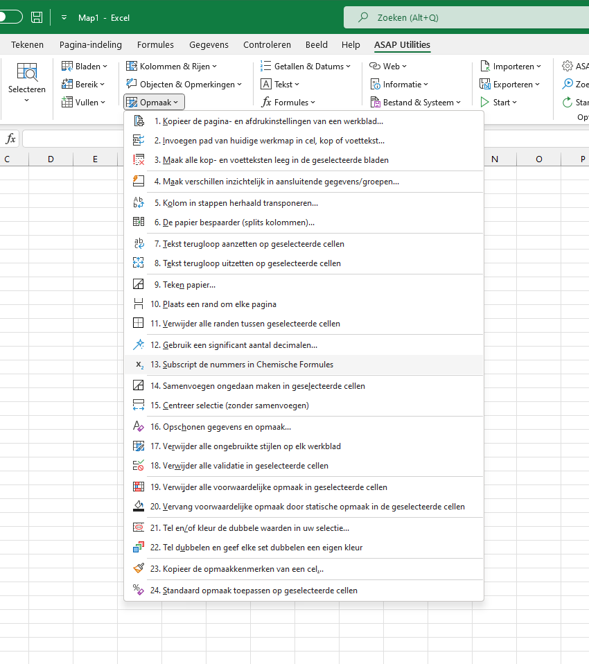 Opmaak  ›  13 Subscript de nummers in Chemische Formules