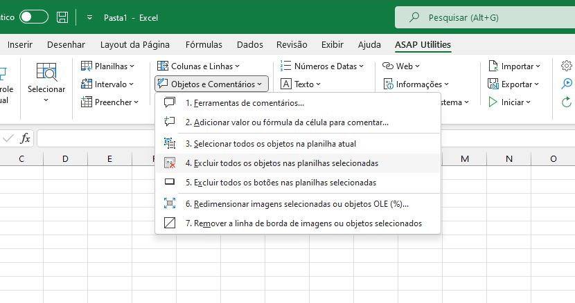 Objetos e Comentários  ›  Excluir todos os objetos nas planilhas selecionadas