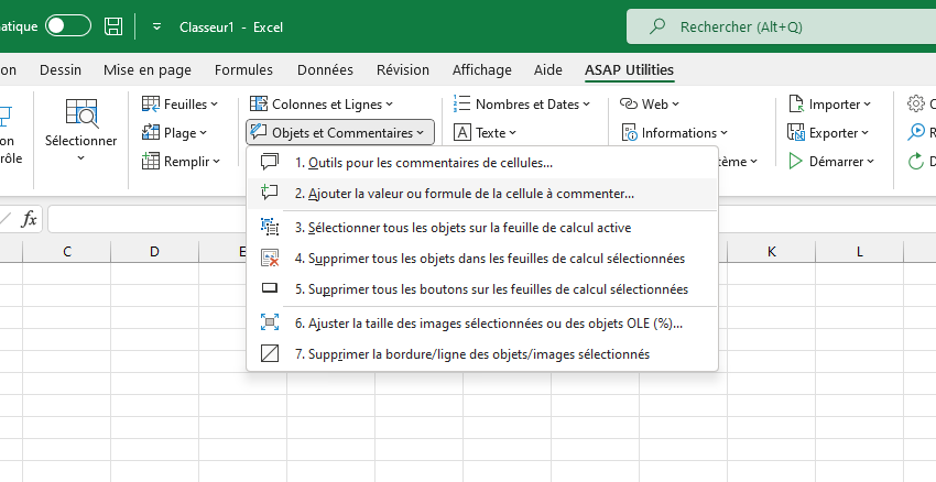 Objets et Commentaires  ›  2 Ajouter la valeur ou formule de la cellule à commenter...