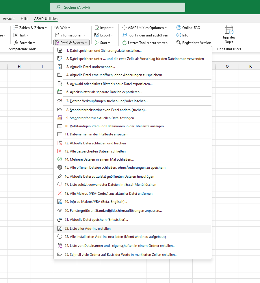 Datei & System  ›  22 Liste aller Add-Ins erstellen