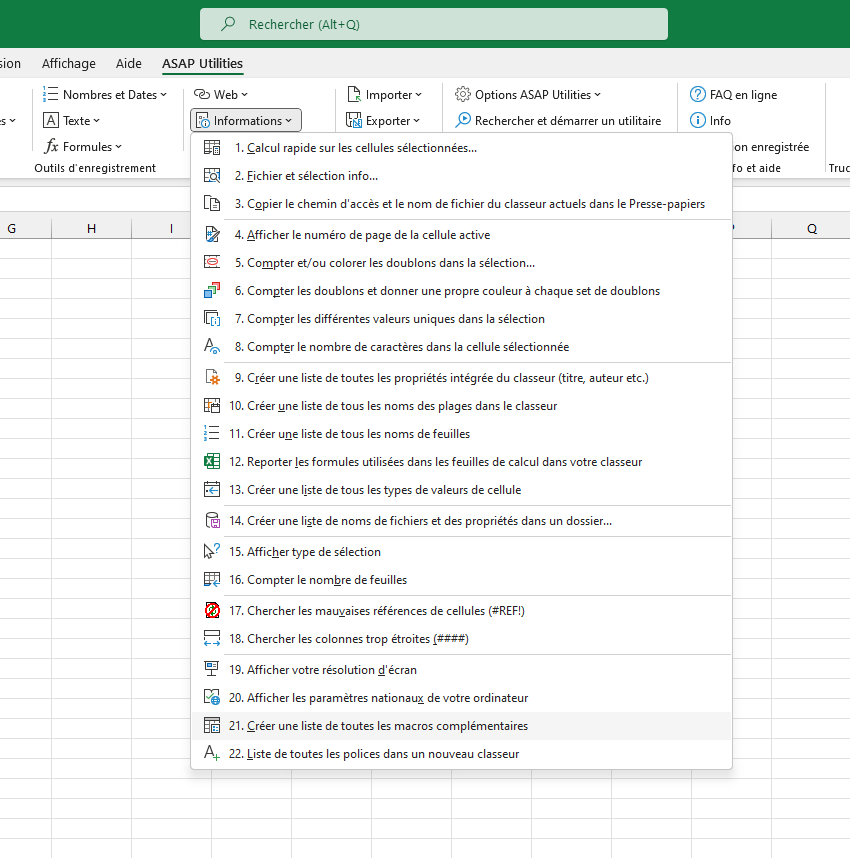 Informations  ›  21 Créer une liste de toutes les macros complémentaires