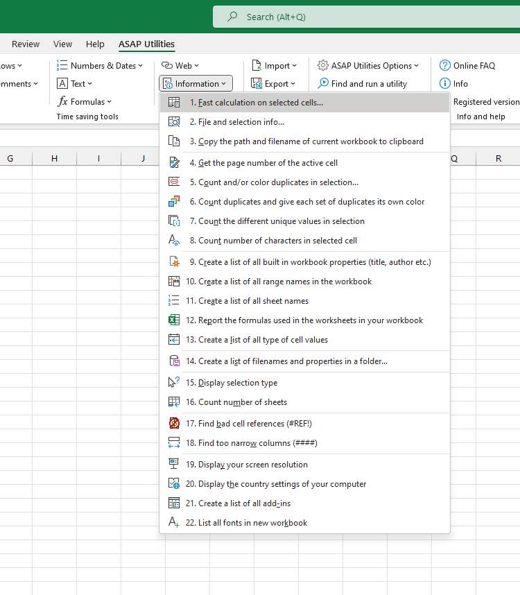 Information  ›  1 Fast calculation on selected cells...