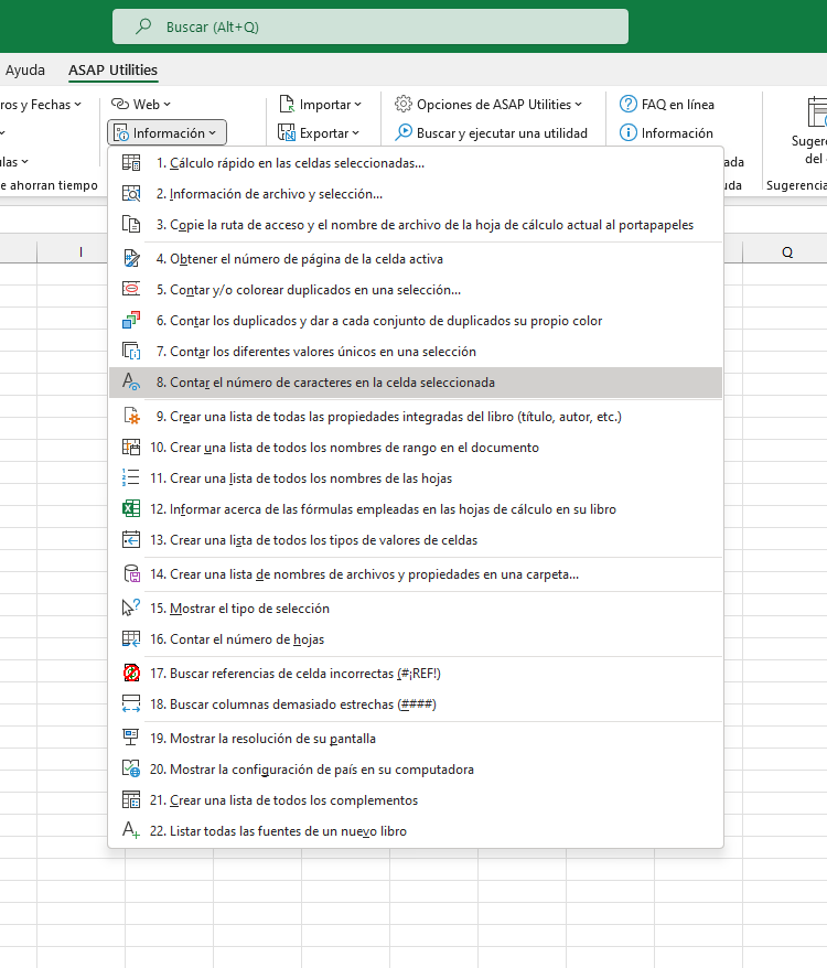 Información  ›  8 Contar el número de caracteres en la celda seleccionada