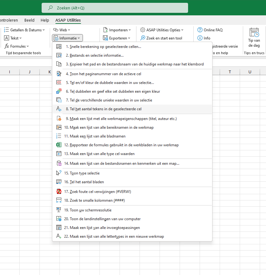 Informatie  ›  8 Tel het aantal tekens in de geselecteerde cel