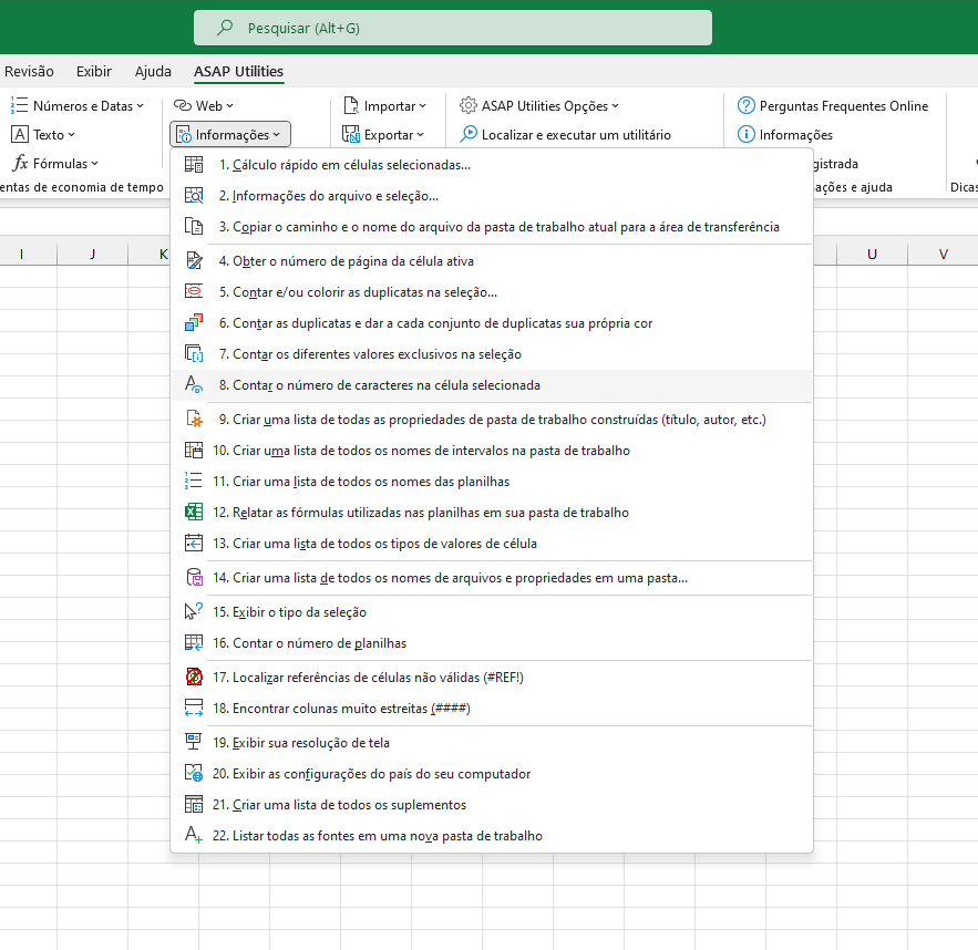 Informações  ›  8 Contar o número de caracteres na célula selecionada