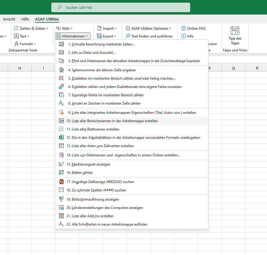 Informationen  ›  10 Liste aller Bereichsnamen in der Arbeitsmappe erstellen