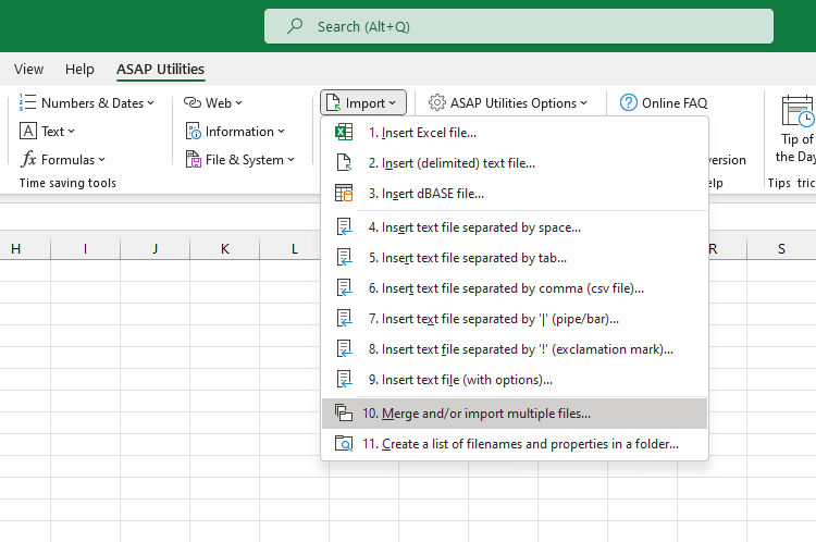 Import  ›  10 Merge and/or import multiple files...