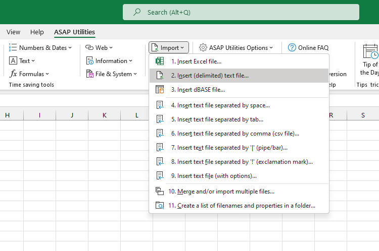 Import  ›  2 Insert (delimited) text file...