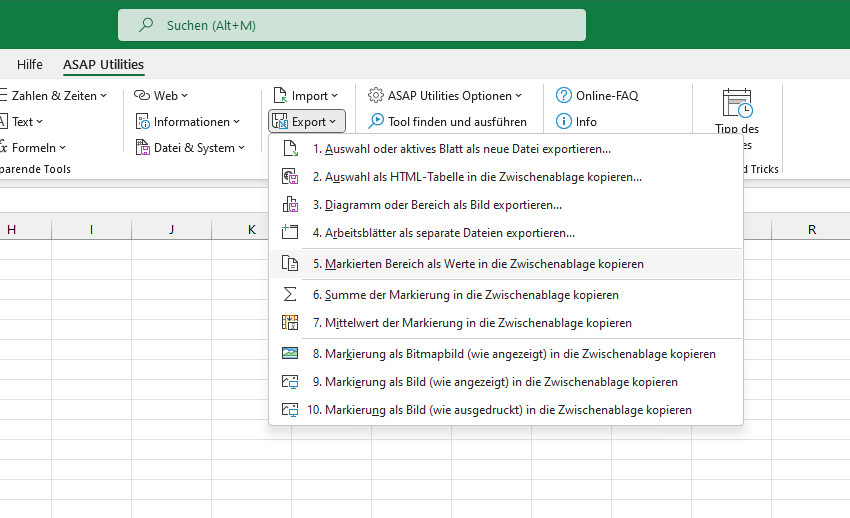 Export  ›  5 Markierten Bereich als Werte in die Zwischenablage kopieren
