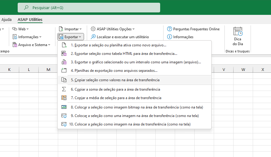Exportar  ›  5 Copiar seleção como valores na área de transferência