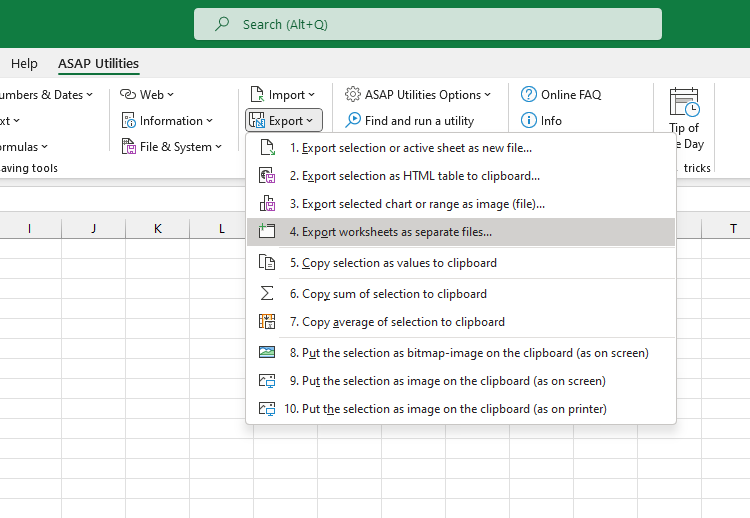 Export  ›  4 Export worksheets as separate files...