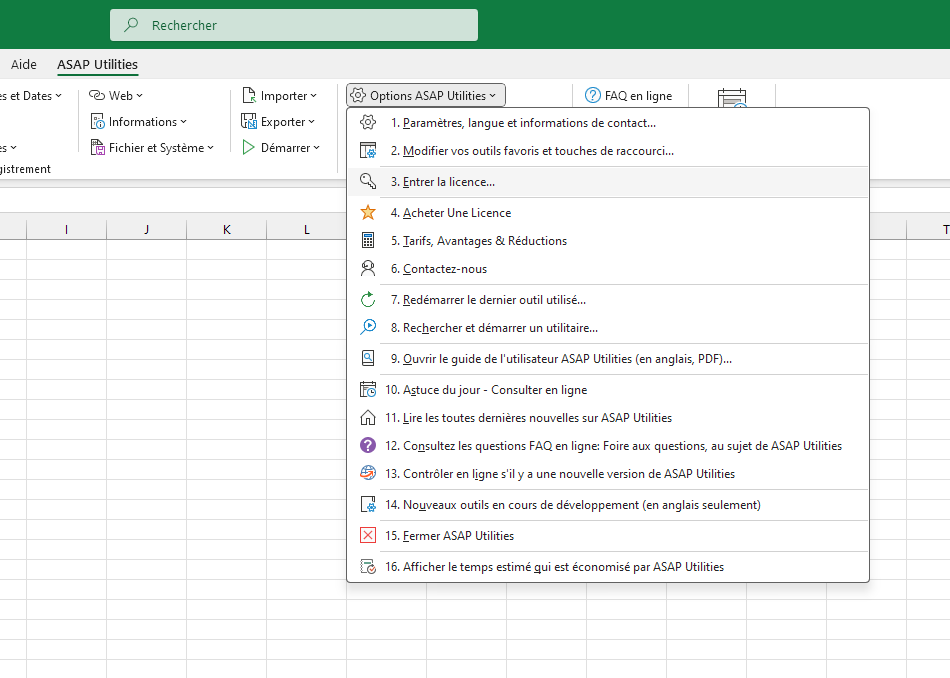 Options ASAP Utilities  ›  3 Entrer la licence...