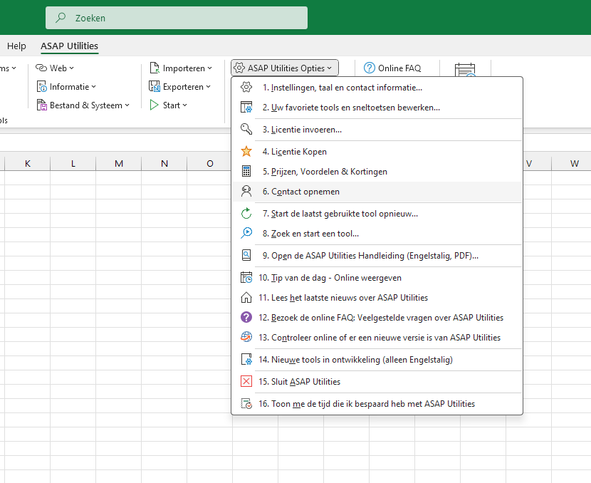 ASAP Utilities Opties  ›  6 Contact opnemen