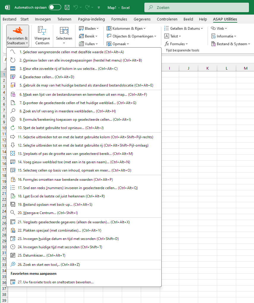 Favorieten & Sneltoetsen  ›  1 Uw favoriete tools en sneltoetsen bewerken...