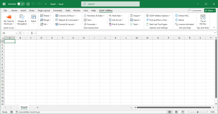 Excel with the ASAP Utilities Add-in - Click to enlarge Excel with the ASAP Utilities Add-in