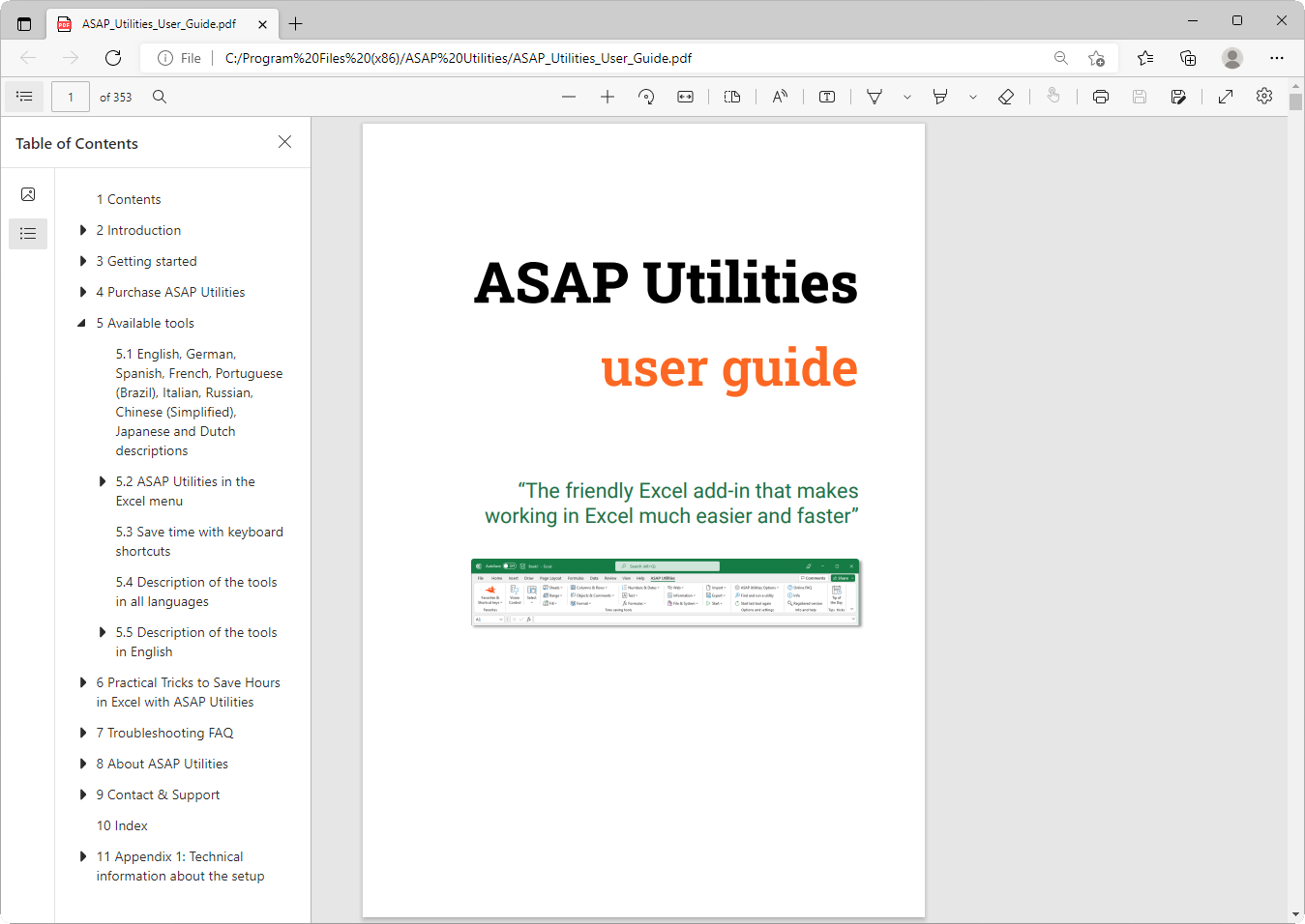 ASAP Utilities Options › 6 Open the ASAP Utilities User Guide